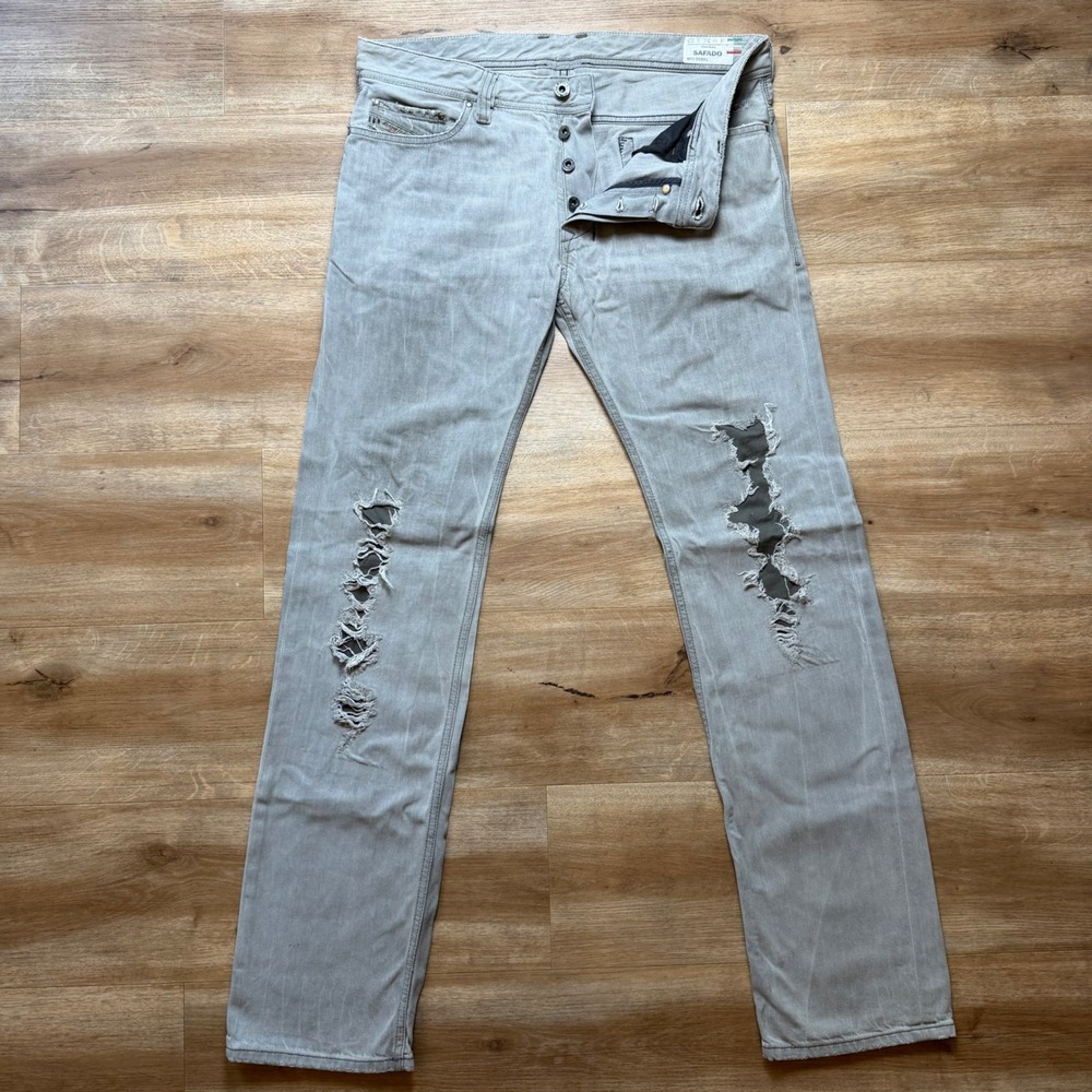Diesel Safado Jeans Mens 31x32 Grey Slim Straight Distressed Made in Italy 008A1